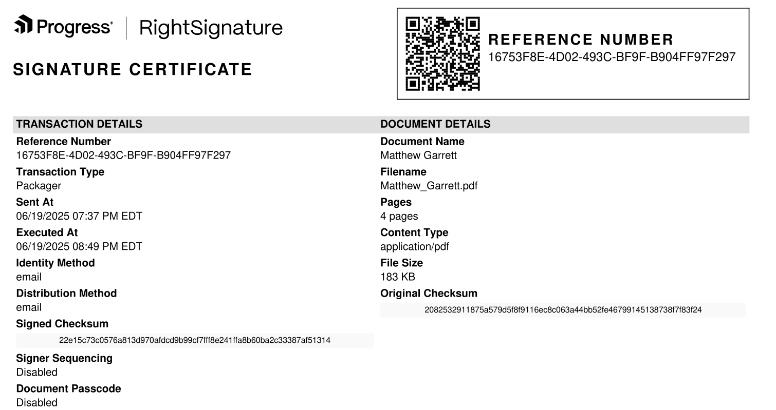 A Signature Certificate, containing a bunch of data about the document including a checksum or the original